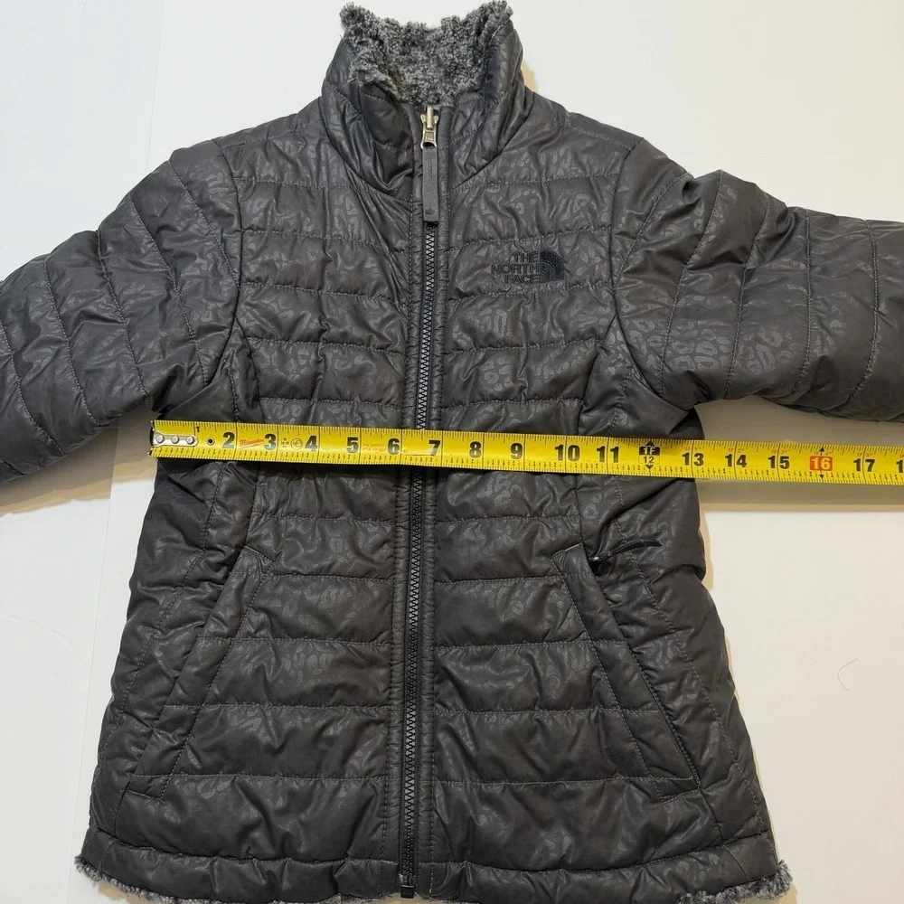 North Face Jacket Girls Size 7/8 Black Grey Polyester Faux‎ fur Coat reversible